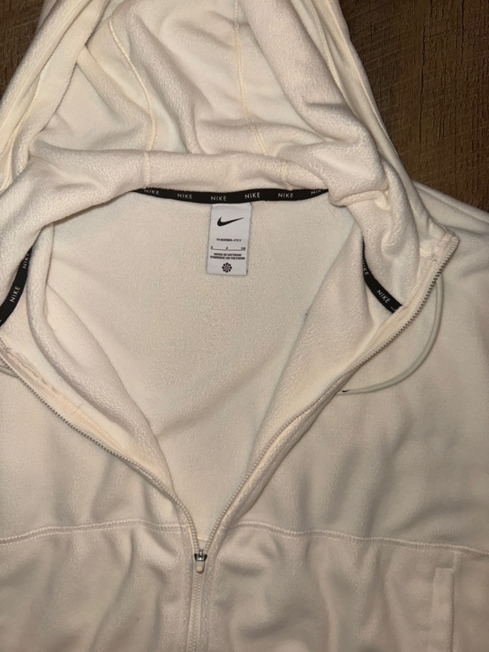 Nike Cream Cropped Zip Hoodie with Black Swoosh - Picture 3 of 6